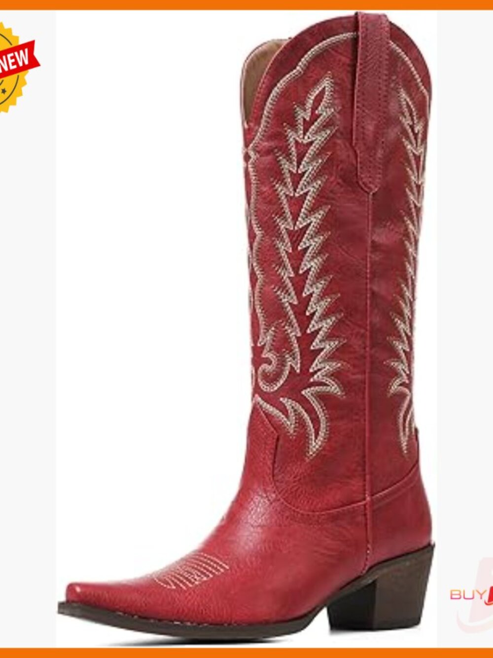 Knee High Cowboy Boots With Embroidered Western Design Chunky Heel